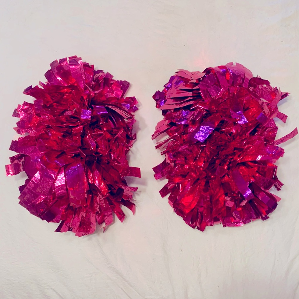 Pair (Set of two) Omni Chassé Cheer Metallic Pink Pom Poms Baton Handle